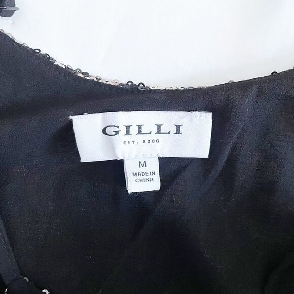 GILLI Sequin Leopard Print Crop Tank Top Camisole Black Silver Adjustable Size M - Picture 6 of 8